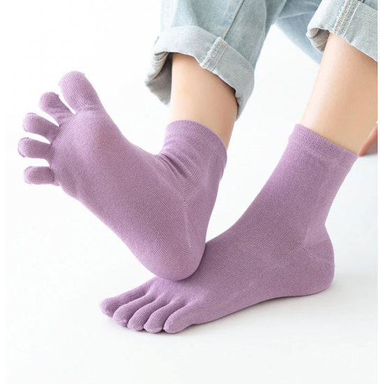 Solid Color Cotton Five Toe Socks Grey Black Middle Tube Socks Women's Socks Autumn Winter warm Breathable Five Fingers Socks