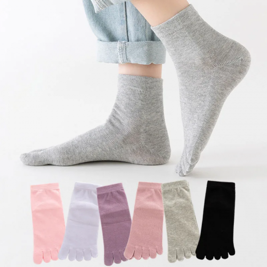 Solid Color Cotton Five Toe Socks Grey Black Middle Tube Socks Women's Socks Autumn Winter warm Breathable Five Fingers Socks