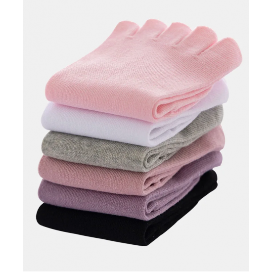 Solid Color Cotton Five Toe Socks Grey Black Middle Tube Socks Women's Socks Autumn Winter warm Breathable Five Fingers Socks