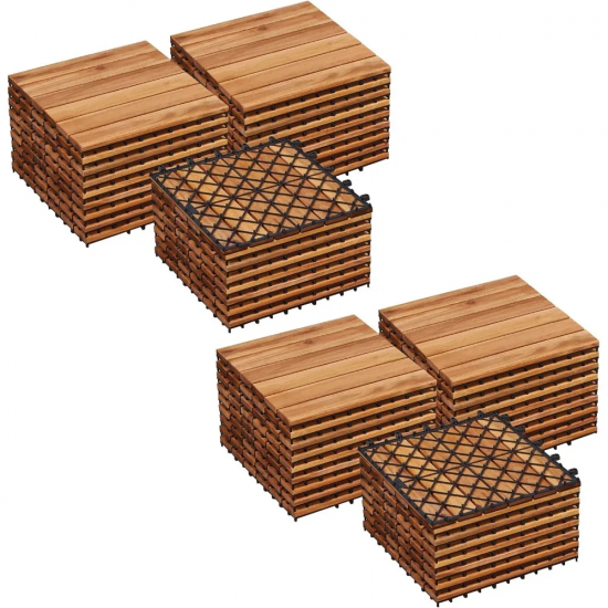 54PCS Acacia Wood Interlocking Flooring Tiles Waterproof Flooring for Outdoor & Indoor Patio,Balcony,Garden,Poolside,1