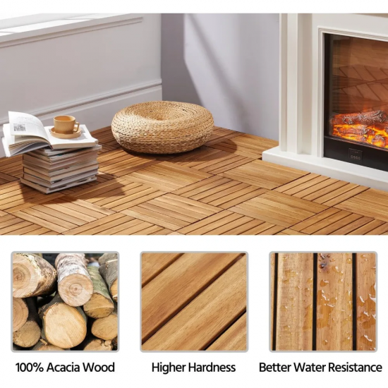 54PCS Acacia Wood Interlocking Flooring Tiles Waterproof Flooring for Outdoor & Indoor Patio,Balcony,Garden,Poolside,1