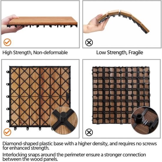 54PCS Acacia Wood Interlocking Flooring Tiles Waterproof Flooring for Outdoor & Indoor Patio,Balcony,Garden,Poolside,1