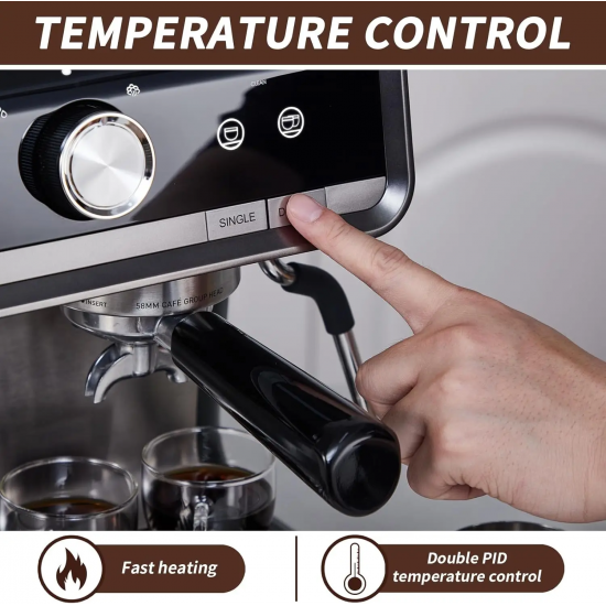 Espresso Machine with Grinder, Professional Espresso Maker with Milk Frother Steam Wand, 20 Bar Barista Cappuccino Machine,1450W